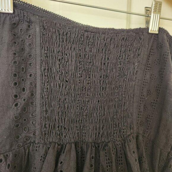 Edikted Liora Lacy Cotton Mini Dress Black Strapless Eyelet Ruffled Feminine - Picture 5 of 14